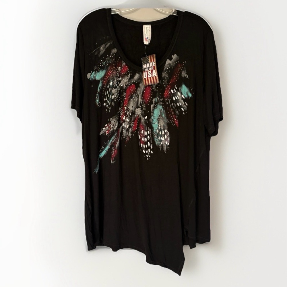 Liberty Wear Women’s Feather Blouse 3XL Made In USA America Rhinestones NWT